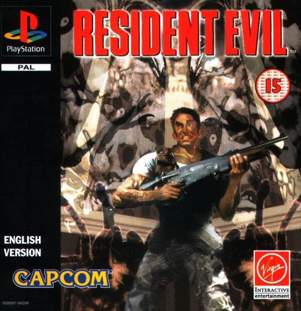 the original box art for the UK release of Resident Evil on the PlayStation, featuring a character that a lot of people assumed is Chris